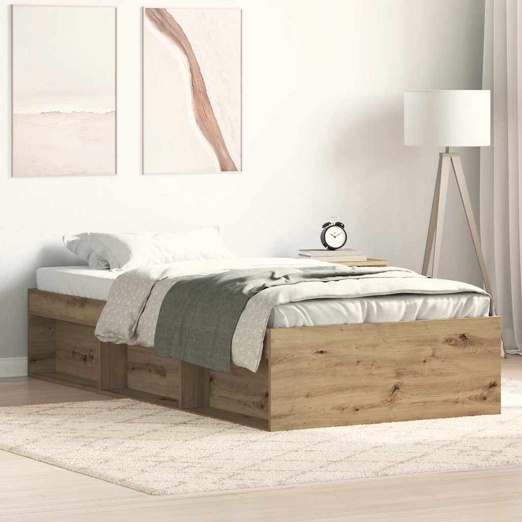 Bedframe zonder matras spaanplaat artisanaal eikenkleurig