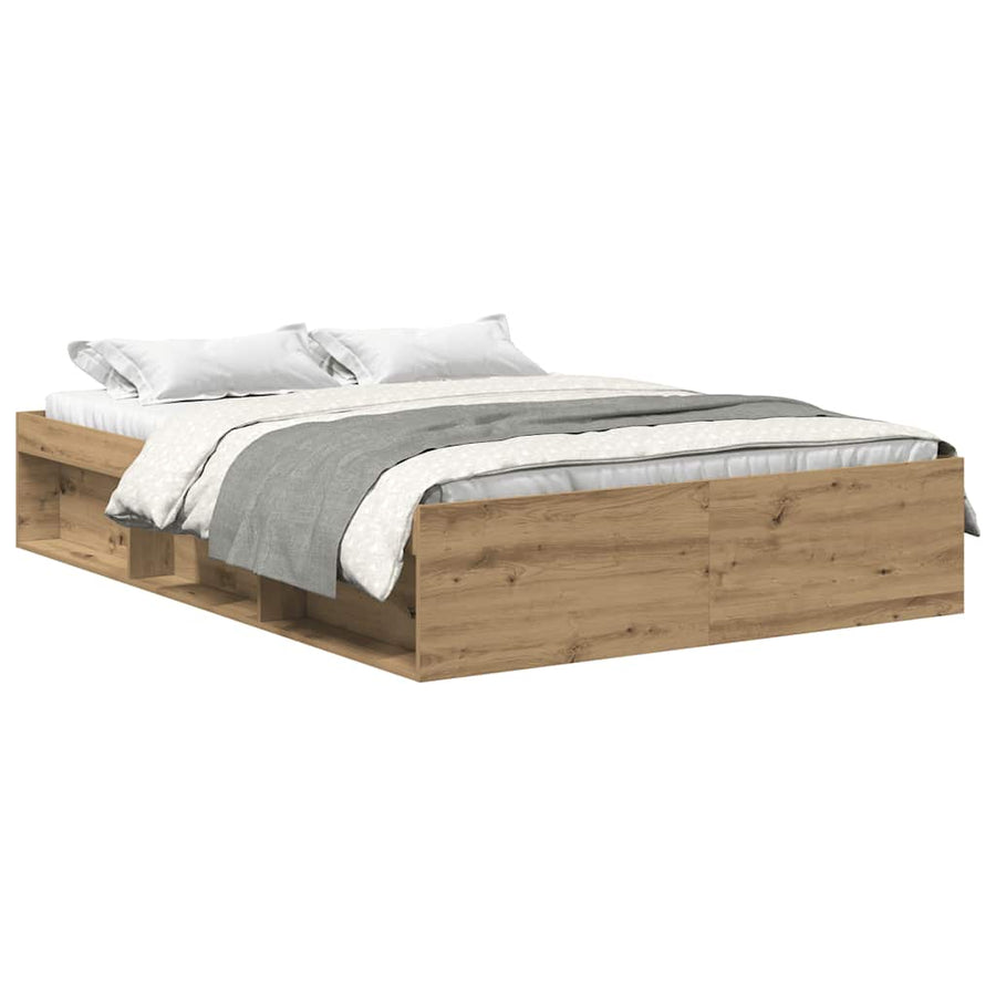 Bedframe zonder matras bewerkt hout artisanaal eikenkleurig
