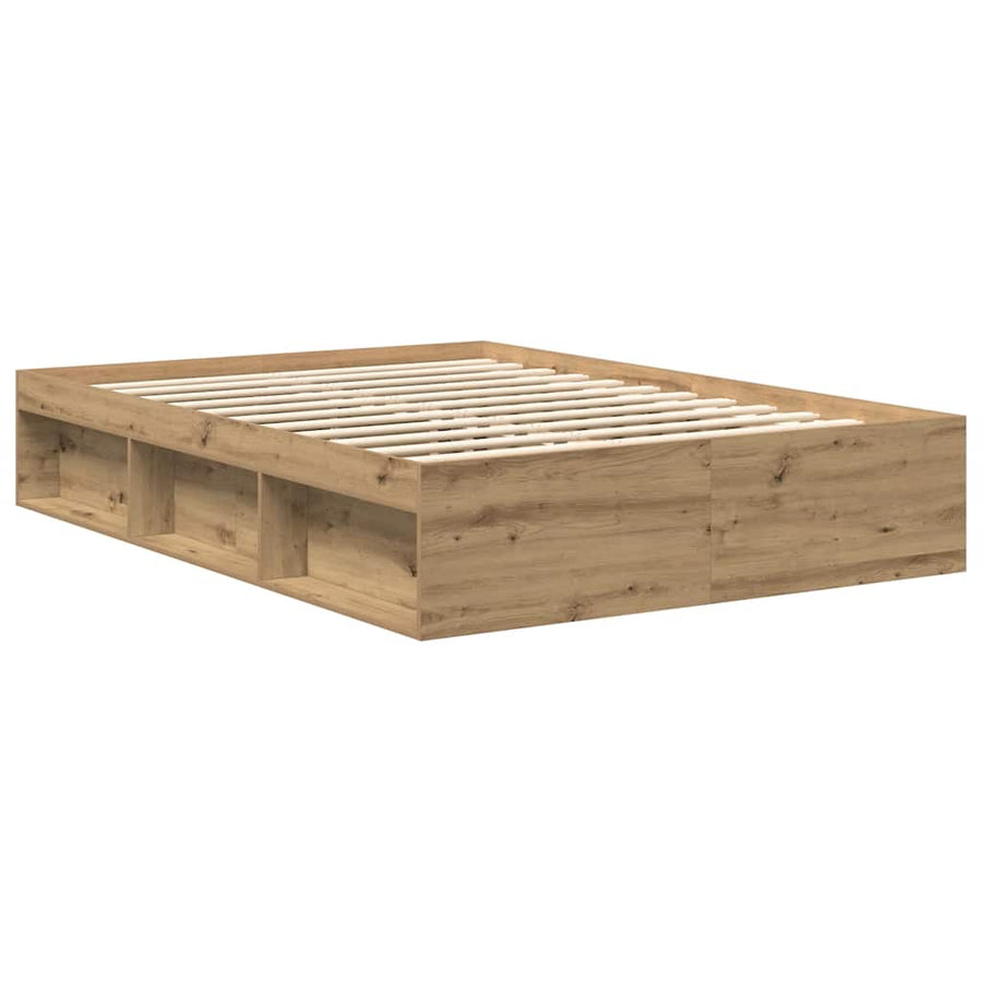 Bedframe zonder matras bewerkt hout artisanaal eikenkleurig