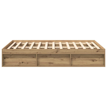 Bedframe zonder matras bewerkt hout artisanaal eikenkleurig