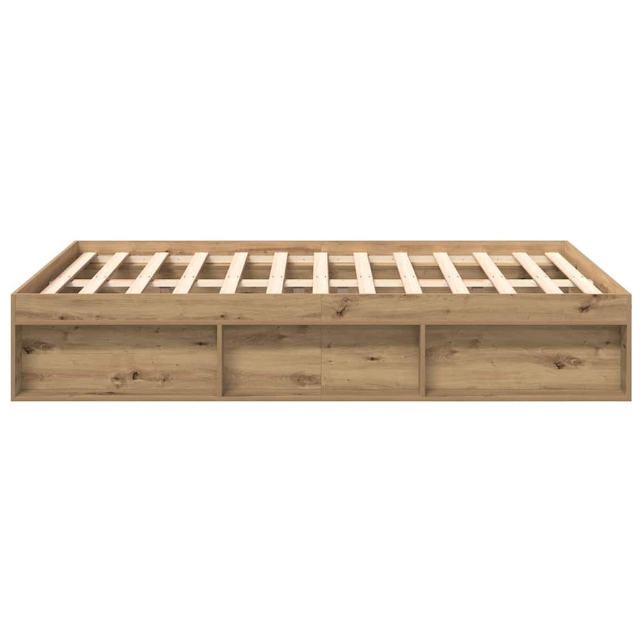 Bedframe zonder matras bewerkt hout artisanaal eikenkleurig