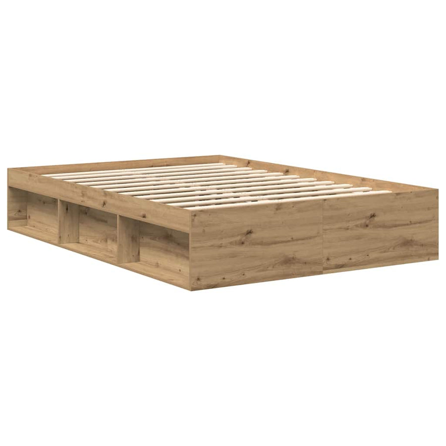 Bedframe zonder matras bewerkt hout artisanaal eikenkleurig