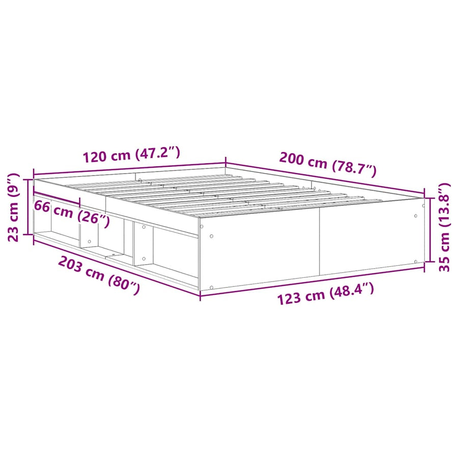 Bedframe zonder matras bewerkt hout artisanaal eikenkleurig