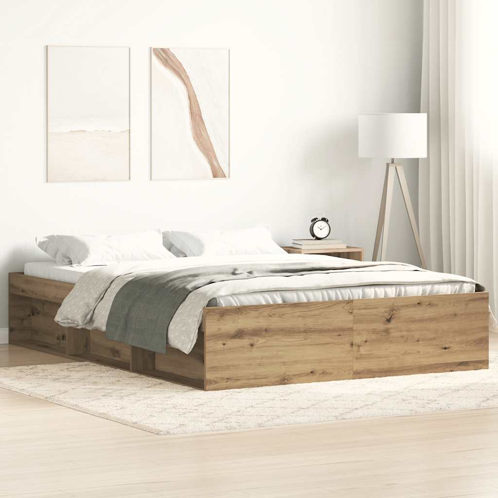 Bedframe zonder matras bewerkt hout artisanaal eikenkleurig