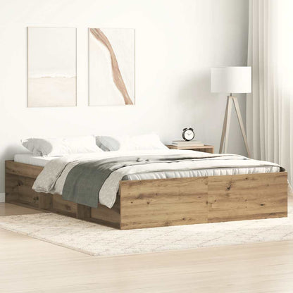 Bedframe zonder matras bewerkt hout artisanaal eikenkleurig
