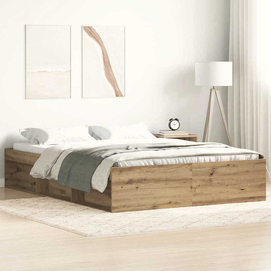 Bedframe zonder matras bewerkt hout artisanaal eikenkleurig