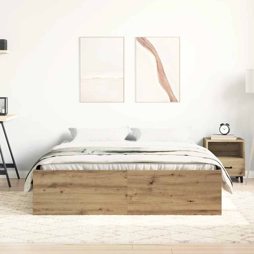 Bedframe zonder matras spaanplaat artisanaal eikenkleurig