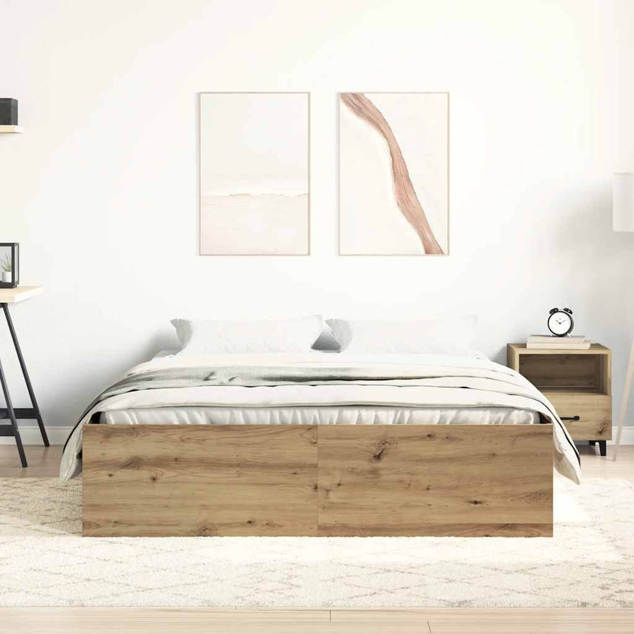 Bedframe zonder matras spaanplaat artisanaal eikenkleurig