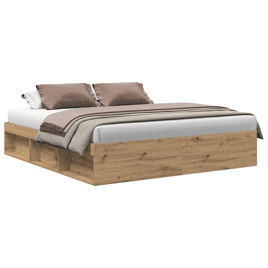 Bedframe zonder matras spaanplaat artisanaal eikenkleurig
