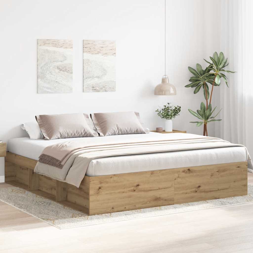 Bedframe zonder matras spaanplaat artisanaal eikenkleurig