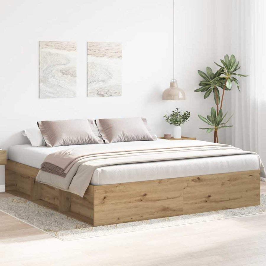 Bedframe zonder matras spaanplaat artisanaal eikenkleurig