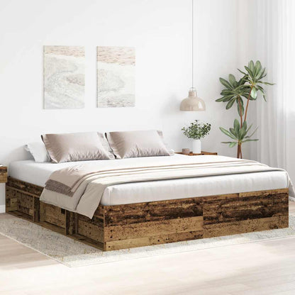 Bedframe Zonder Matras Bewerkt Hout Oud Hout 200 x 200 cm