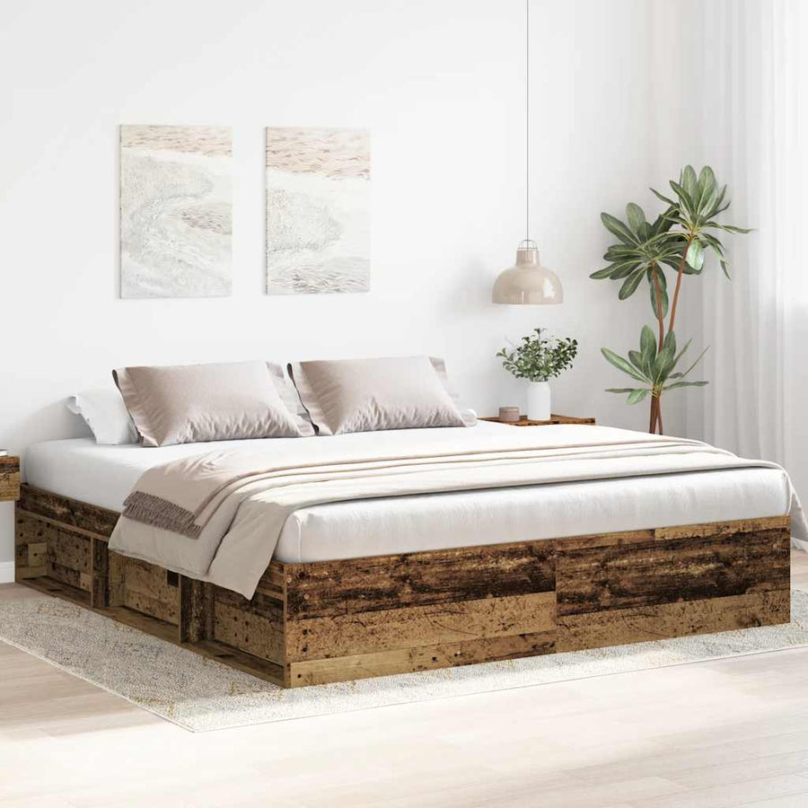 Bedframe Zonder Matras Bewerkt Hout Oud Hout 200 x 200 cm