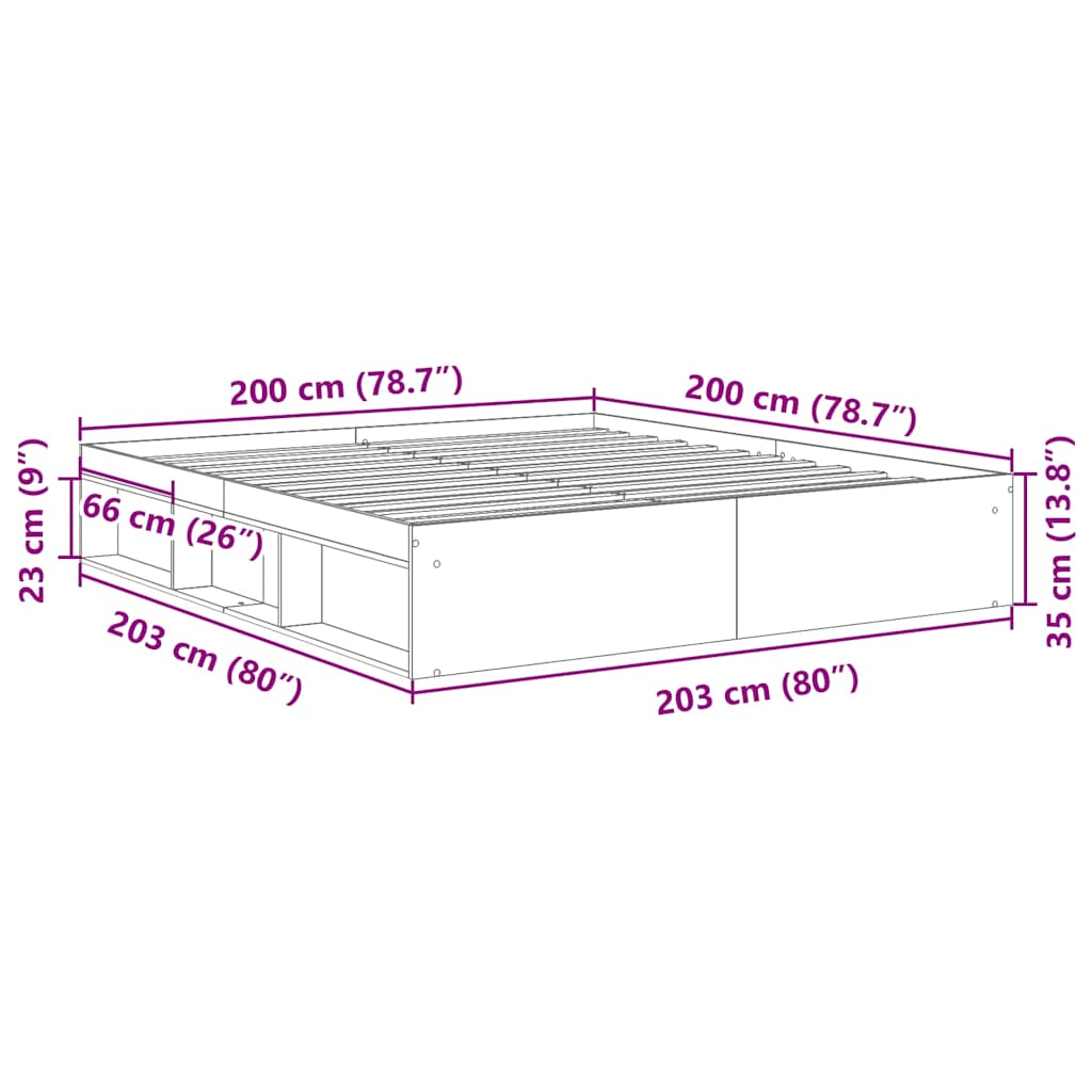 Bedframe Zonder Matras Bewerkt Hout Oud Hout 200 x 200 cm
