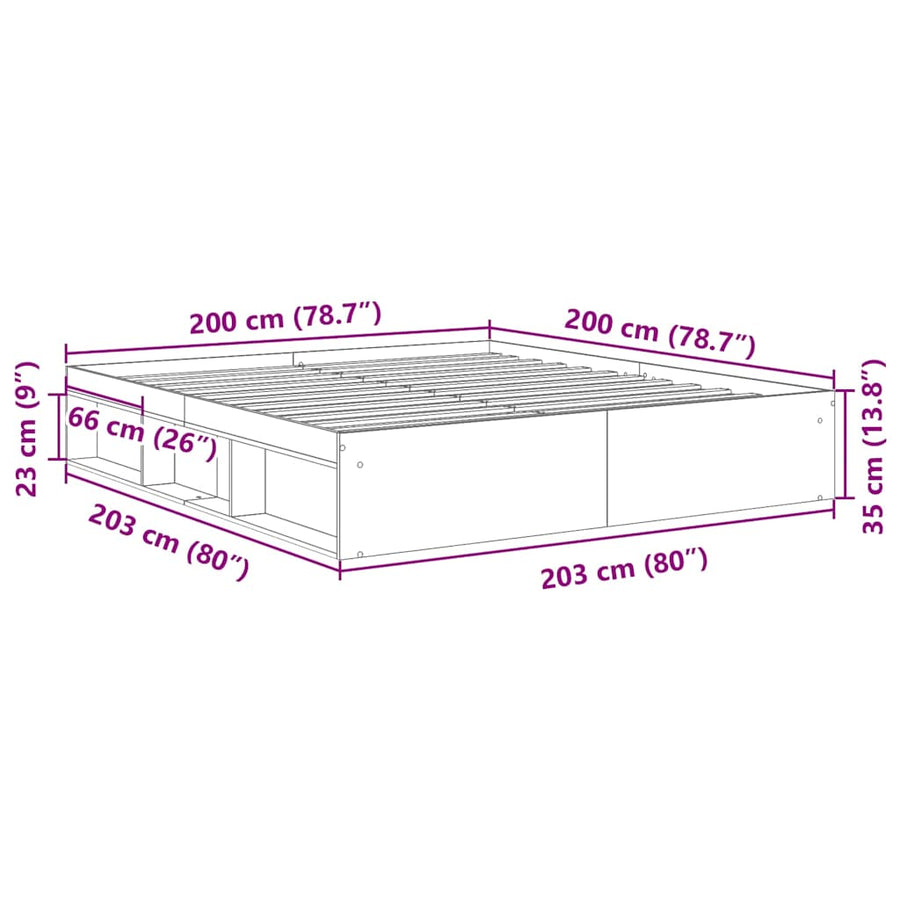 Bedframe Zonder Matras Bewerkt Hout Oud Hout 200 x 200 cm