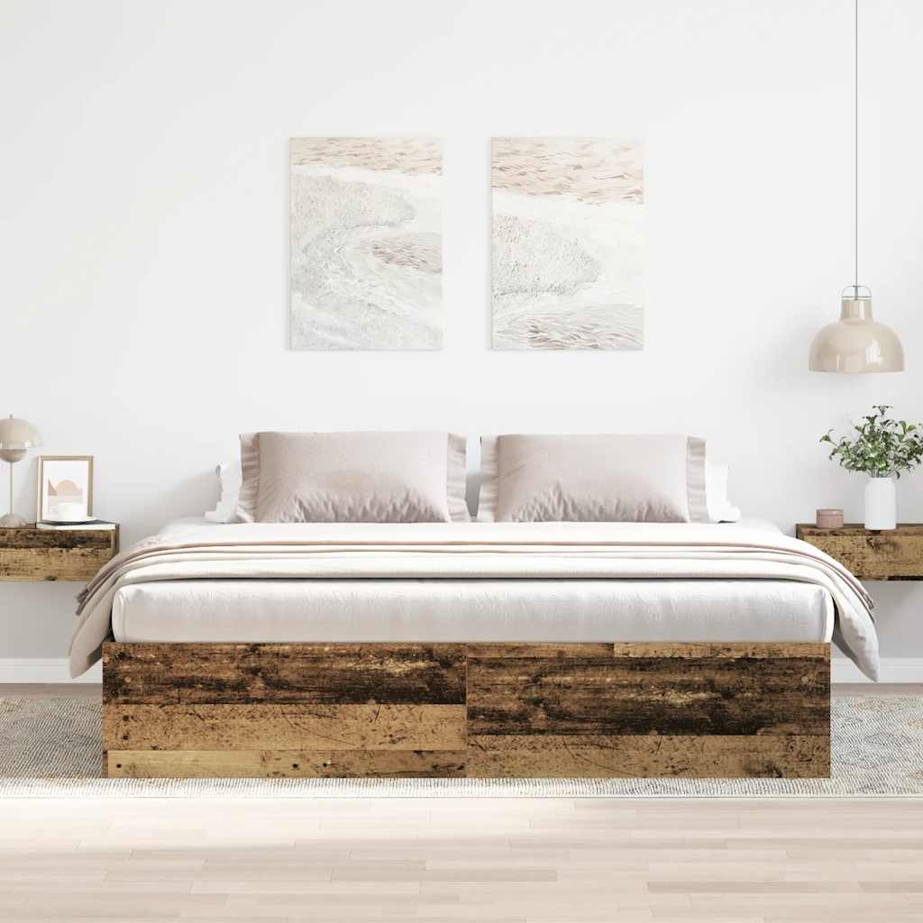 Bedframe Zonder Matras Bewerkt Hout Oud Hout 200 x 200 cm