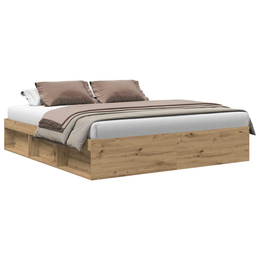 Bedframe Zonder Matras Spaanplaat Artisanaal Artisanaal Eikenkleurig 200 x 200 cm