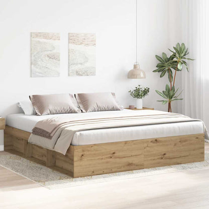 Bedframe Zonder Matras Spaanplaat Artisanaal Artisanaal Eikenkleurig 200 x 200 cm
