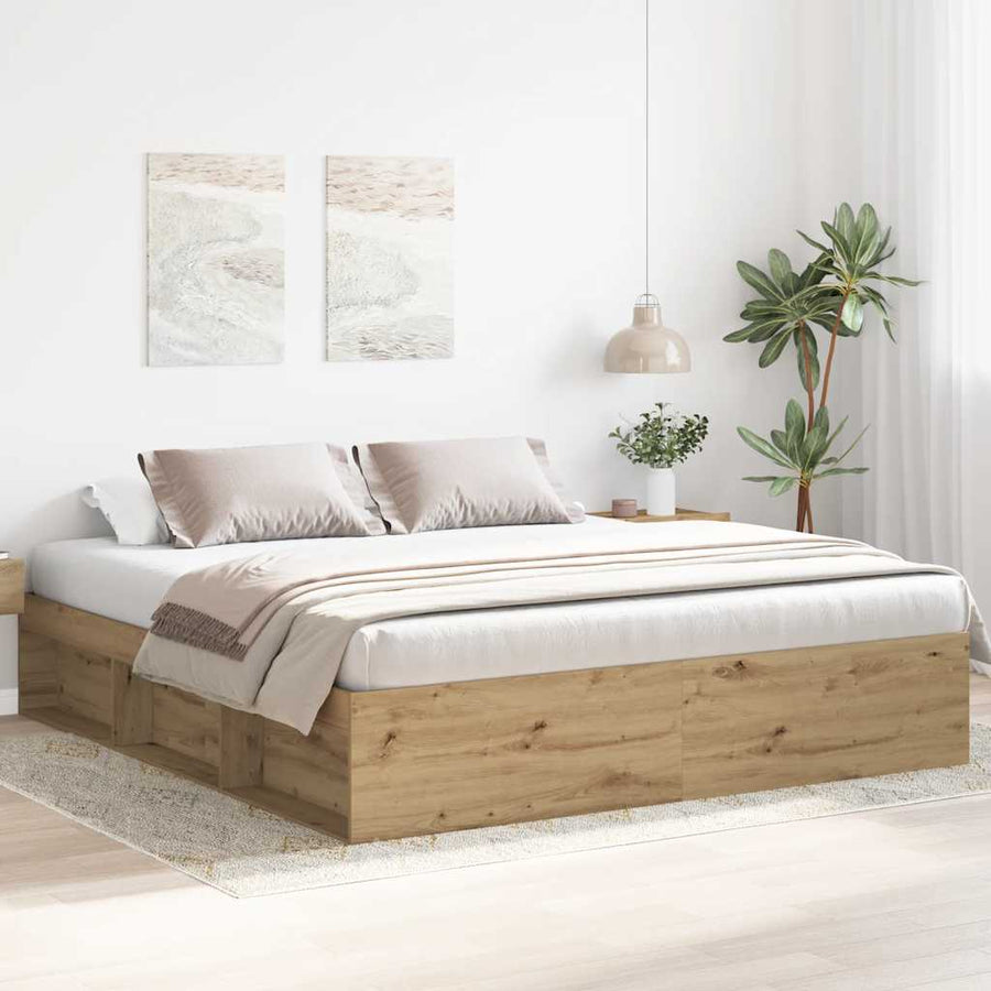 Bedframe Zonder Matras Spaanplaat Artisanaal Artisanaal Eikenkleurig 200 x 200 cm