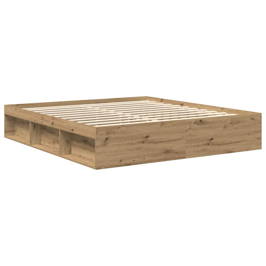 Bedframe Zonder Matras Spaanplaat Artisanaal Artisanaal Eikenkleurig 200 x 200 cm