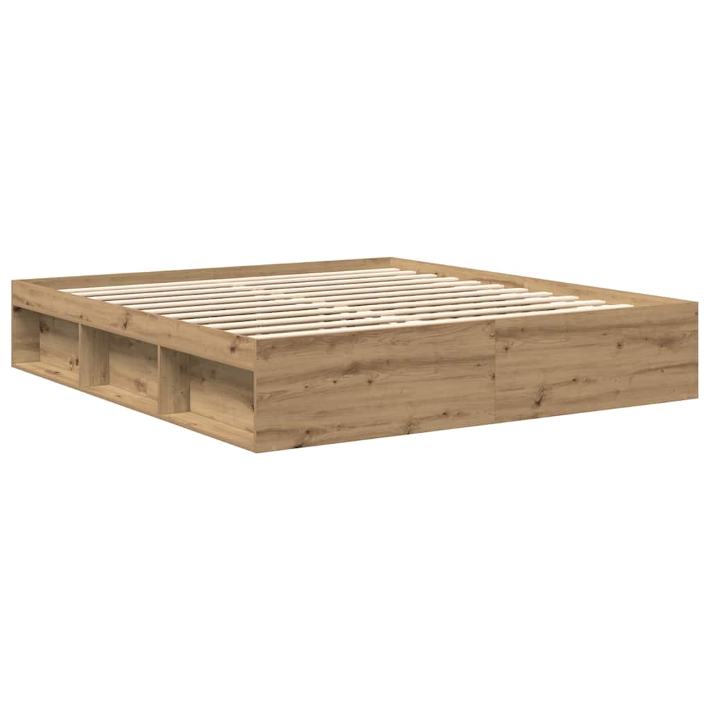 Bedframe Zonder Matras Spaanplaat Artisanaal Artisanaal Eikenkleurig 200 x 200 cm
