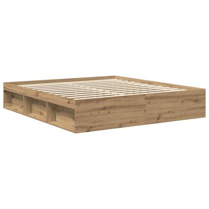 Bedframe Zonder Matras Spaanplaat Artisanaal Artisanaal Eikenkleurig 200 x 200 cm