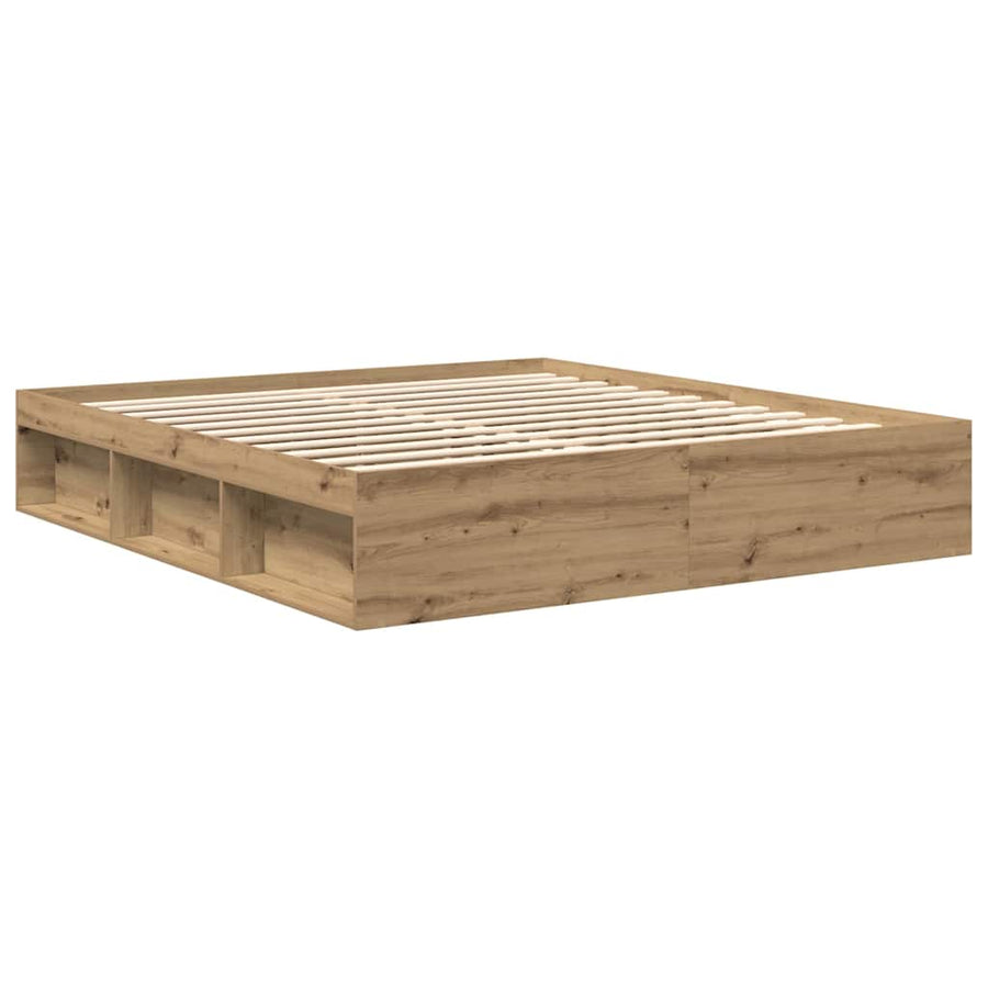Bedframe Zonder Matras Spaanplaat Artisanaal Artisanaal Eikenkleurig 200 x 200 cm