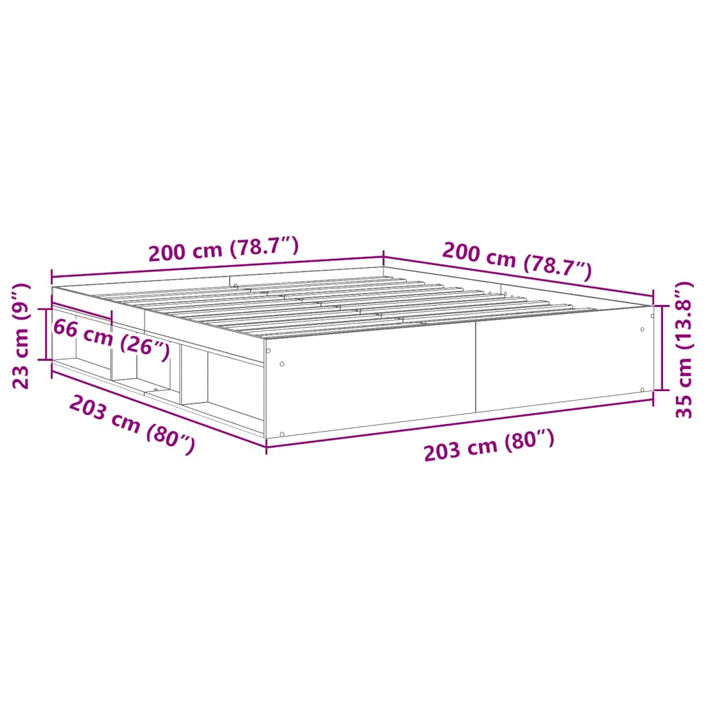 Bedframe Zonder Matras Spaanplaat Artisanaal Artisanaal Eikenkleurig 200 x 200 cm