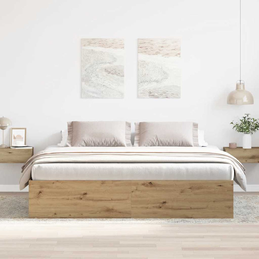 Bedframe Zonder Matras Spaanplaat Artisanaal Artisanaal Eikenkleurig 200 x 200 cm