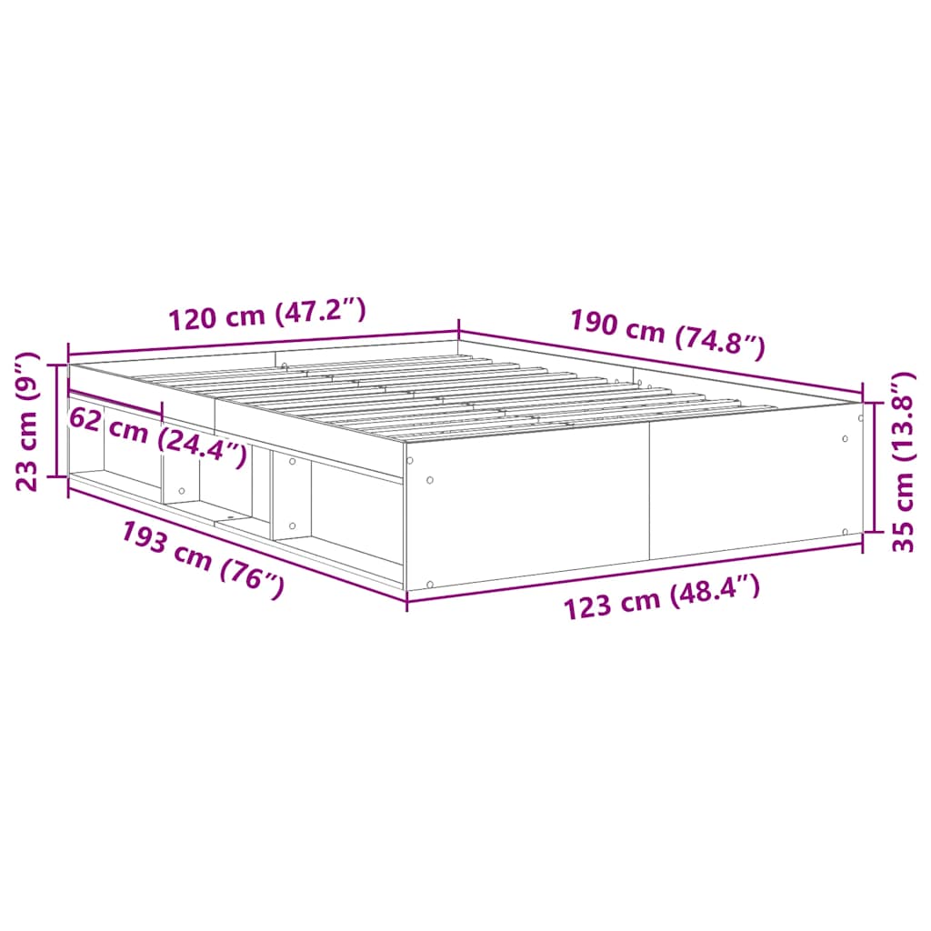 Bedframe zonder matras bewerkt 120x190 cm bewerkt hout oud