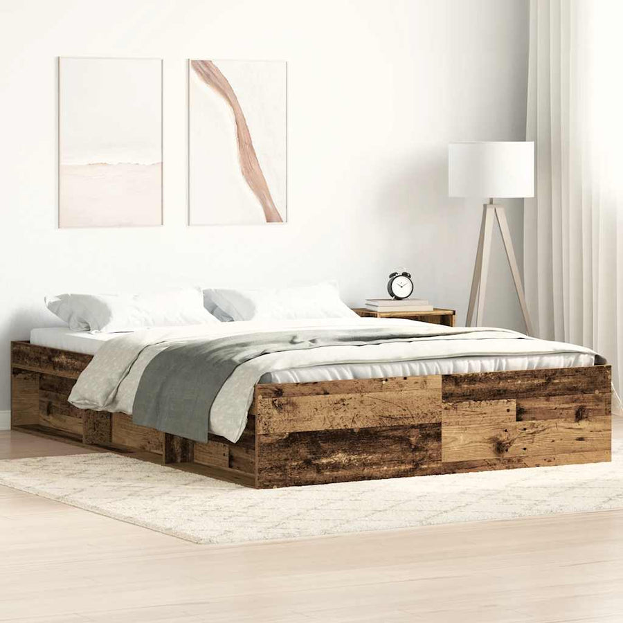 Bedframe zonder matras bewerkt 120x190 cm bewerkt hout oud