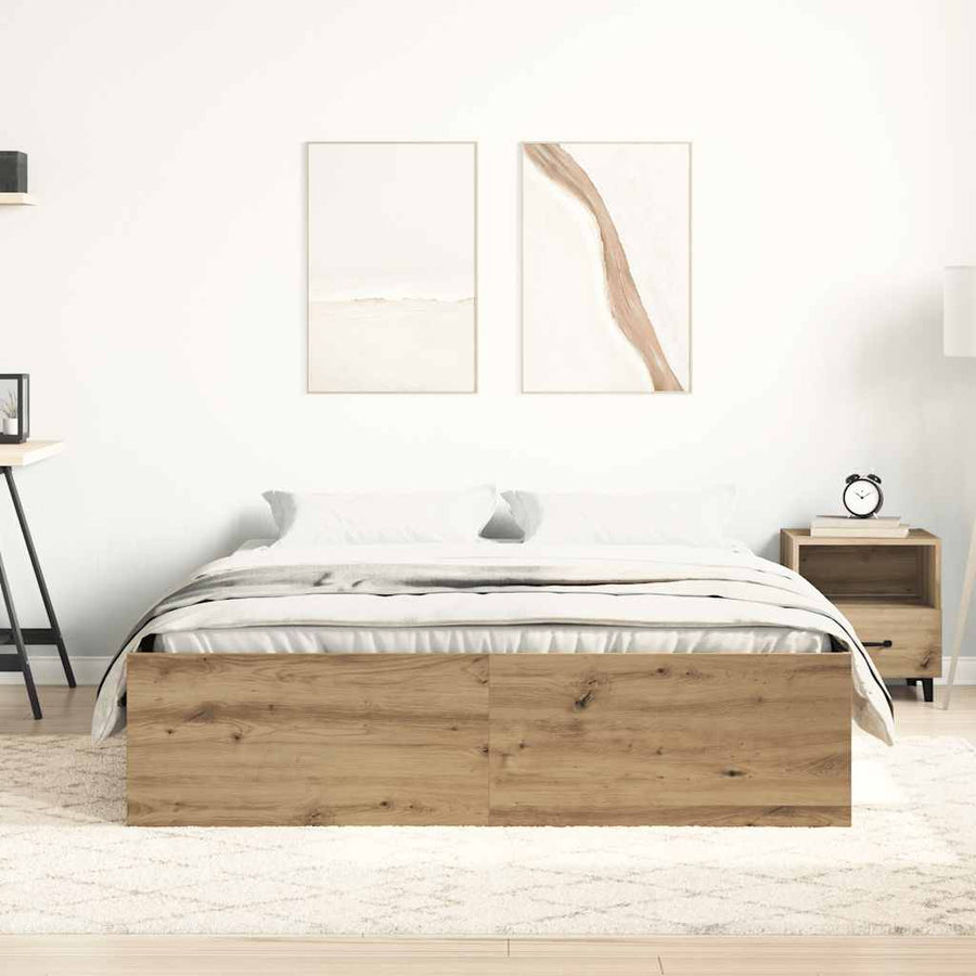 Bedframe zonder matras spaanplaat artisanaal eikenkleurig