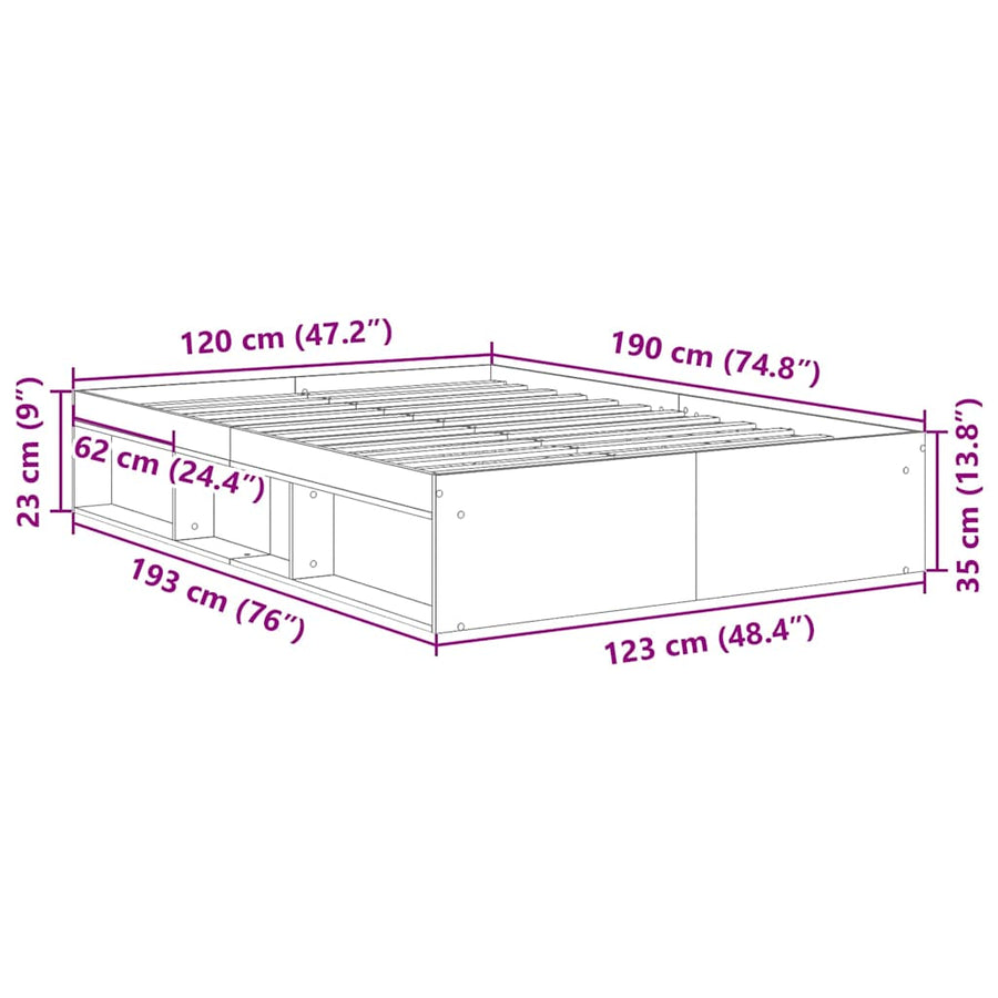 Bedframe zonder matras spaanplaat artisanaal eikenkleurig