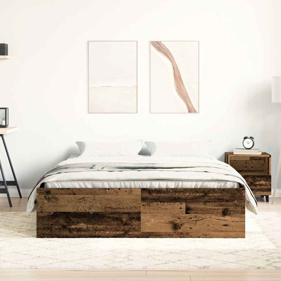 Bedframe zonder matras bewerkt 140x190 cm bewerkt hout oud