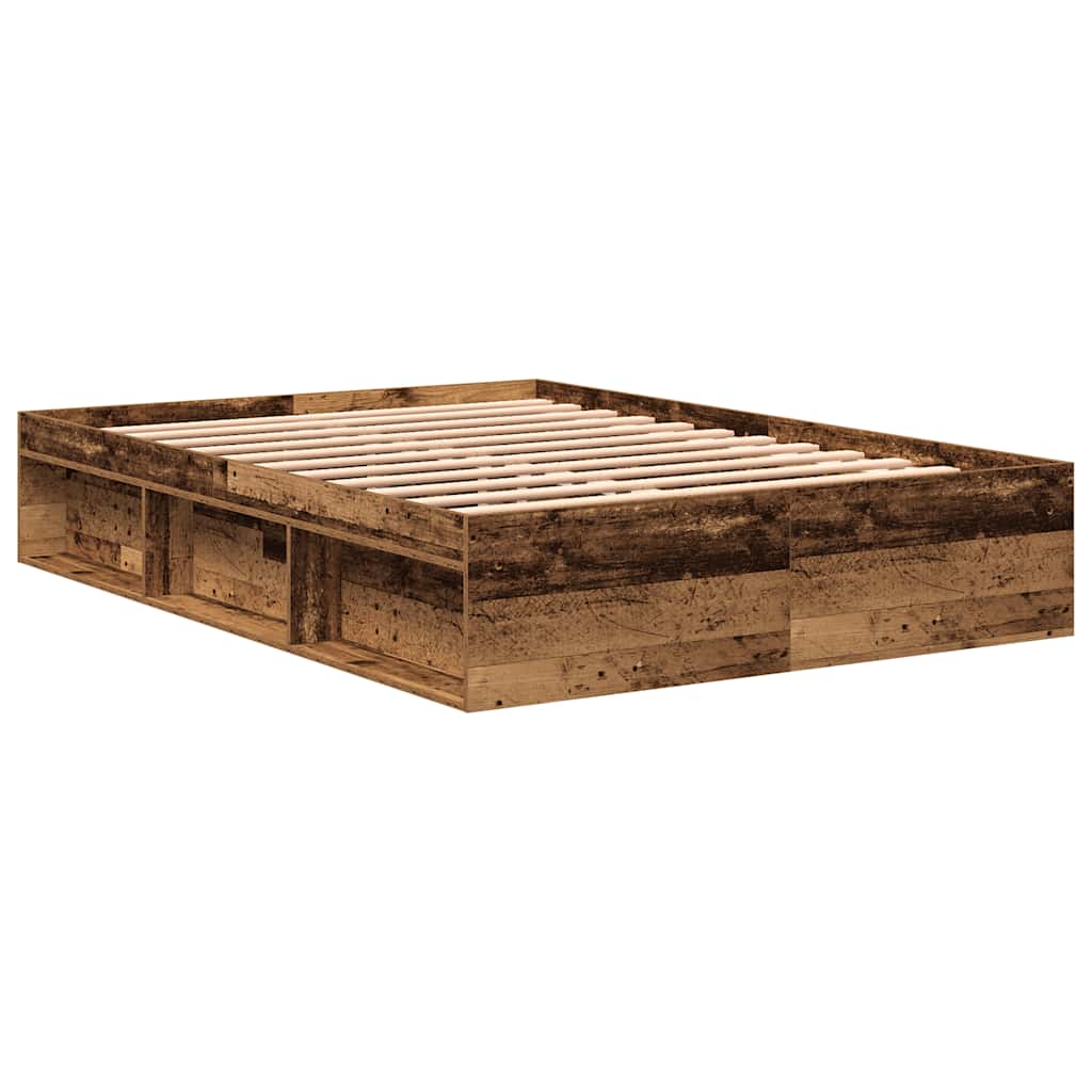Bedframe zonder matras bewerkt 140x190 cm bewerkt hout oud