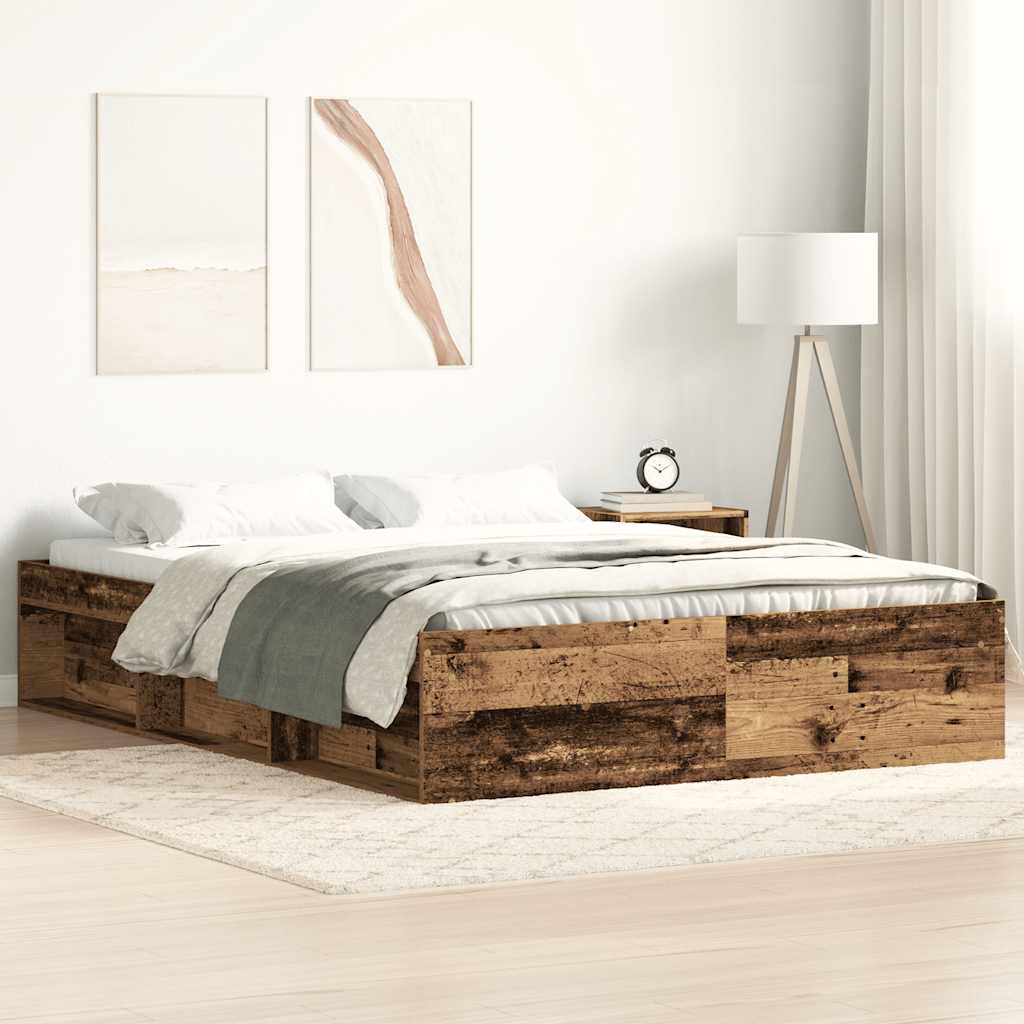 Bedframe zonder matras bewerkt 140x190 cm bewerkt hout oud