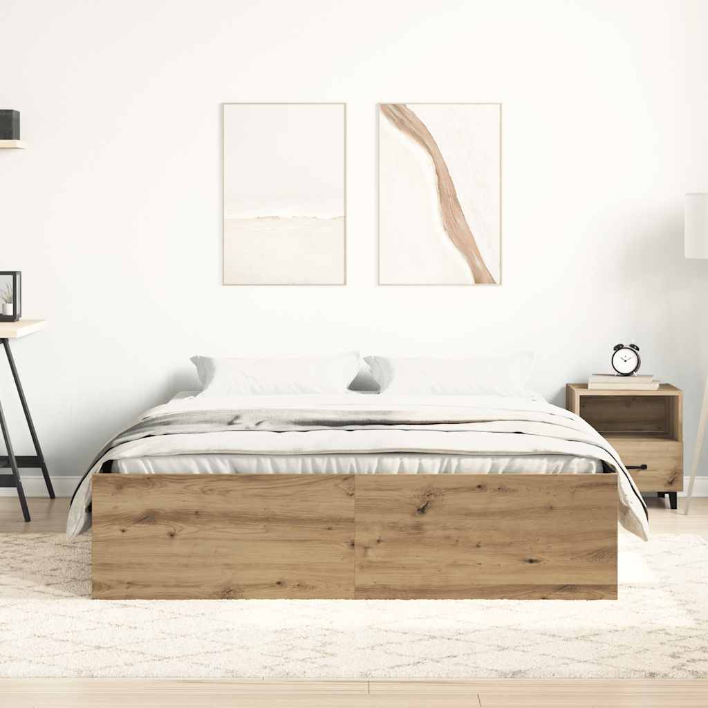 Bedframe zonder matras spaanplaat artisanaal eikenkleurig