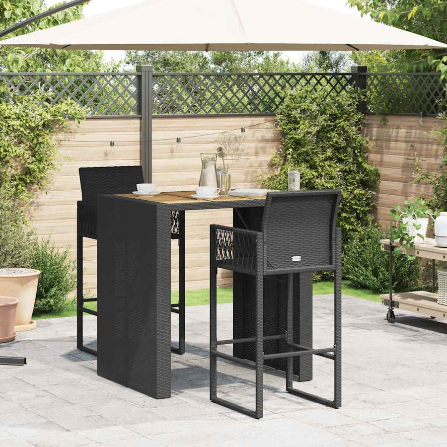 3-Delige Tuinbarset Zonder Kussens Poly Rattan Acacia 2
