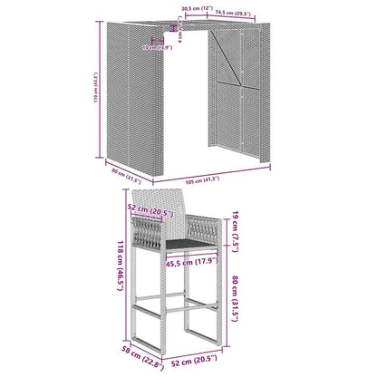 3-Delige Tuinbarset Zonder Kussens Poly Rattan Acacia 2