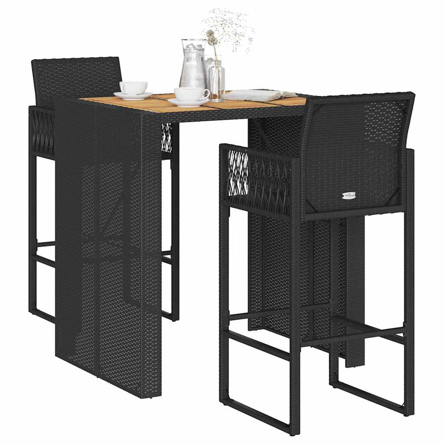 3-Delige Tuinbarset Zonder Kussens Poly Rattan Acacia 2
