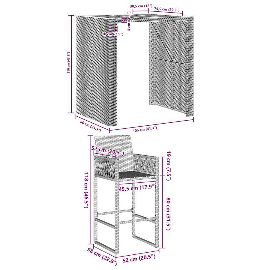 5-Delige Tuinbarset Zonder Kussens Poly Rattan Acacia 4