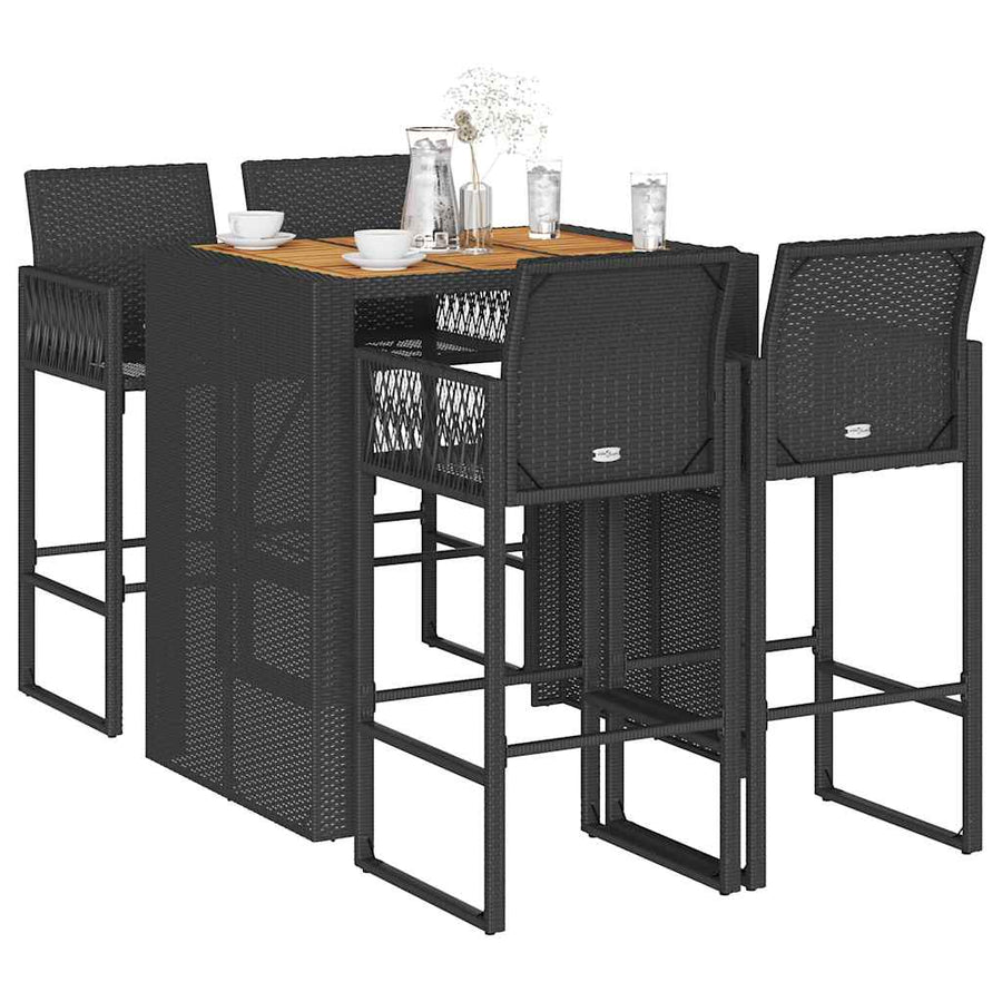5-Delige Tuinbarset Zonder Kussens Poly Rattan Acacia 4