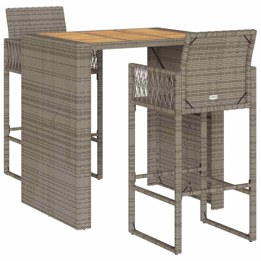 3-delige Tuinbarset zonder kussens poly rattan acacia grijs