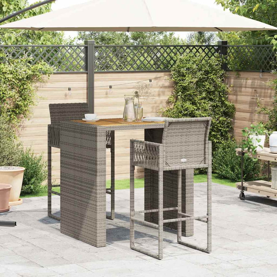 3-delige Tuinbarset zonder kussens poly rattan acacia grijs
