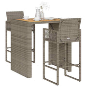 Tuinbarset poly rattan acacia grijs 3-delig