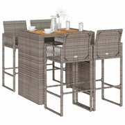 Tuinbarset 5-delig poly rattan acacia grijs