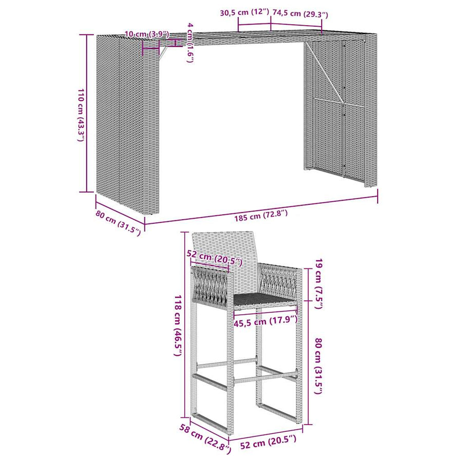 5-Delige Tuinbarset Zonder Kussens Poly Rattan Acacia 4