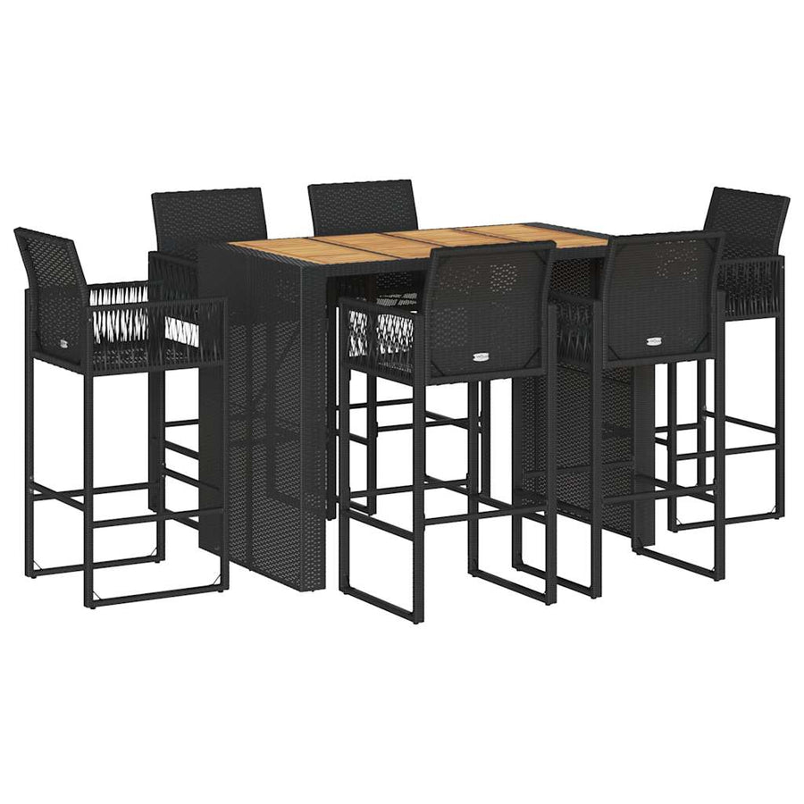 7-Delige Tuinbarset Zonder Kussens Poly Rattan Acacia 6