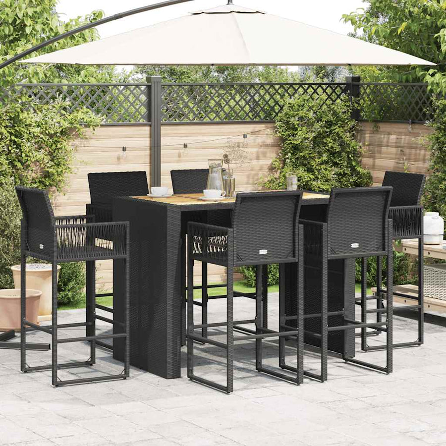 7-Delige Tuinbarset Zonder Kussens Poly Rattan Acacia 6