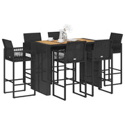 Tuinbarset 7-delig poly rattan zwart acacia